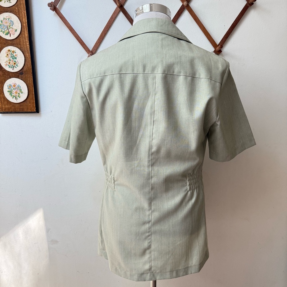 Retro Sage Green 4 Pocket Safari Button-Up Shirt - Picture 6 of 13
